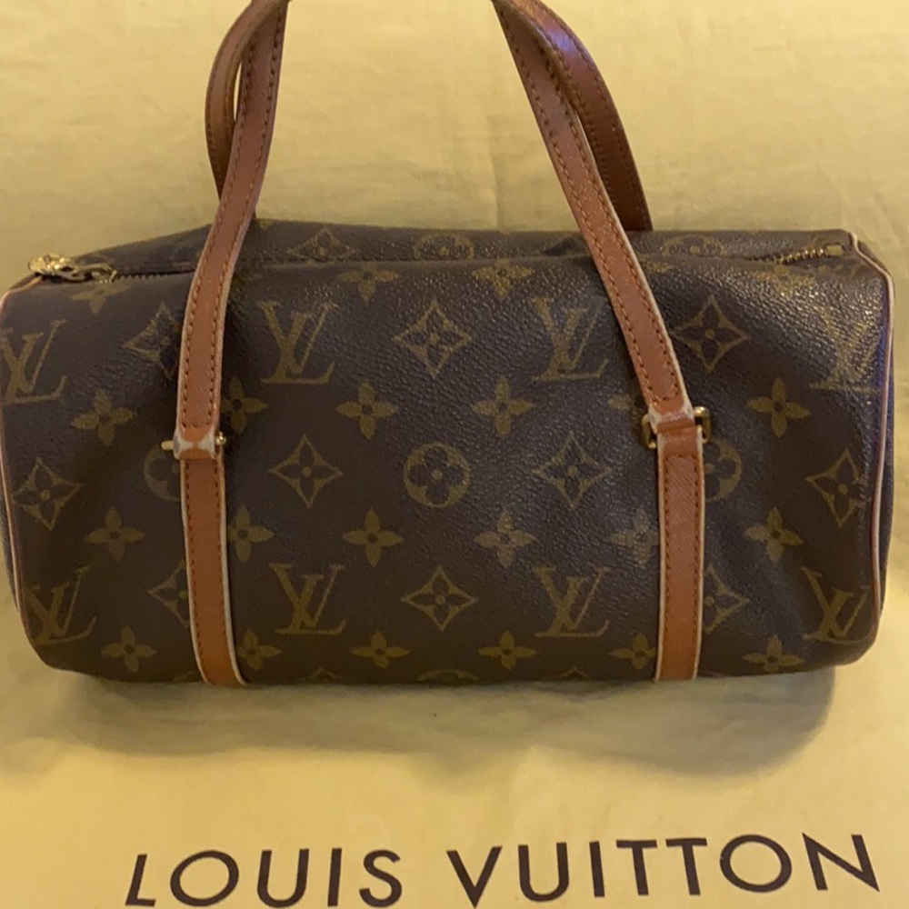 Louis Vuitton Brown Monogram Canvas Barrel Bag with Tan Leather Trim